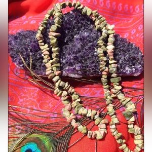 Gemstone necklace,unakite,32" Unakite necklace,chip stone necklace,gemstone